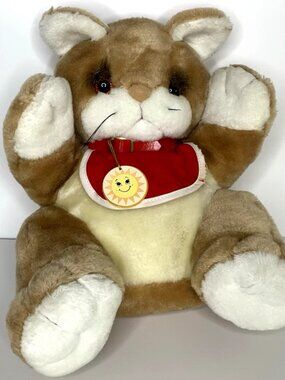 Vtg 1983 Sunburst Pet Plush LUCKY CAT 12" Korea Stuffed Kitty Big Eyes & Lashes